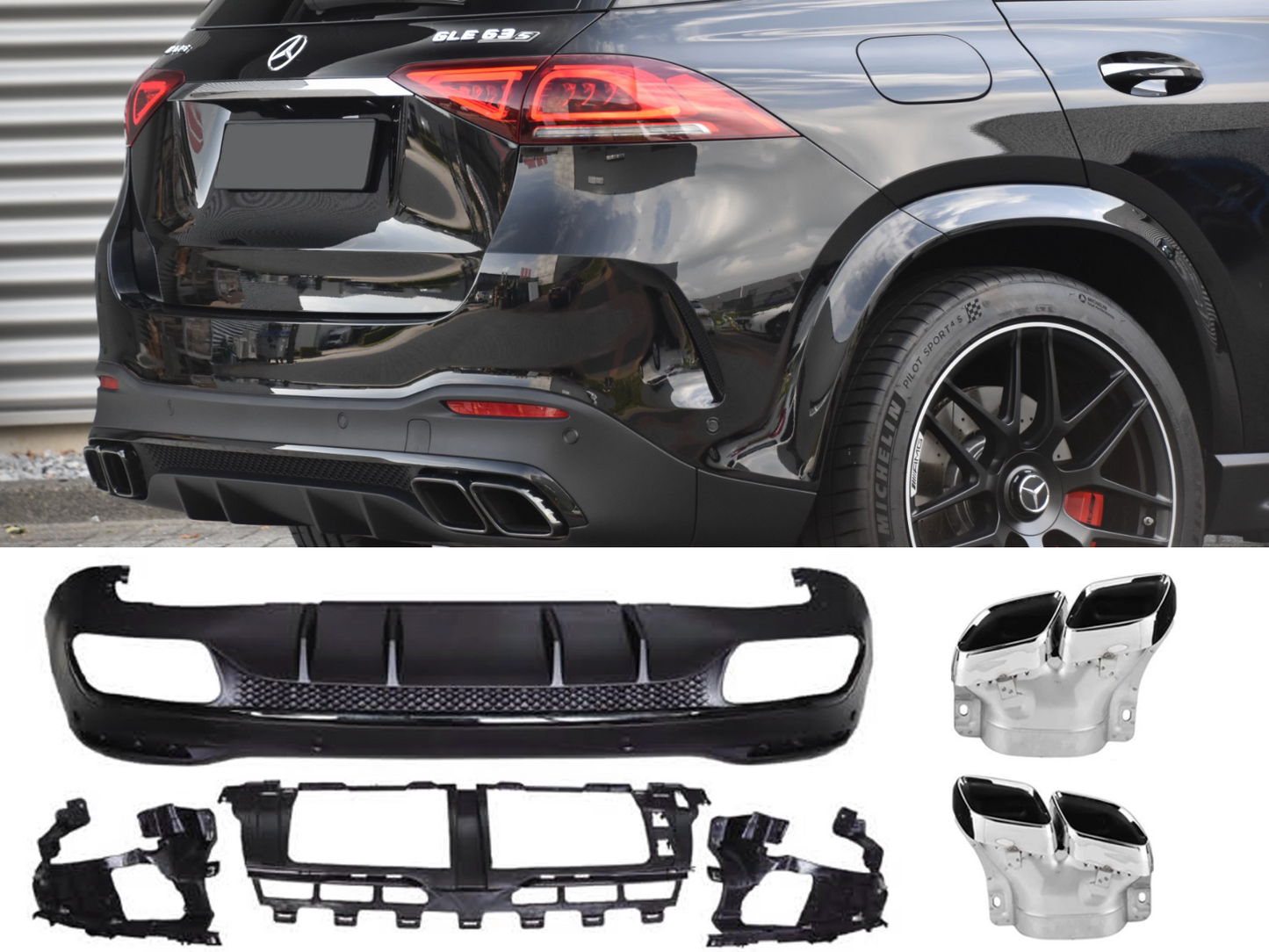 Per Mercedes W167 GLE SUV Diffusore + Paraurti 2X2 (CROMATO) 63 OTTICA AMG