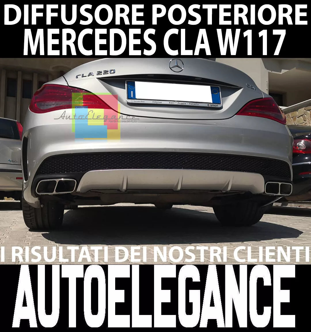 DIFFUSER for MERCEDES CLA W117 C117 REAR IN ABS + CHROME TERMINALS AMG LOOK A45