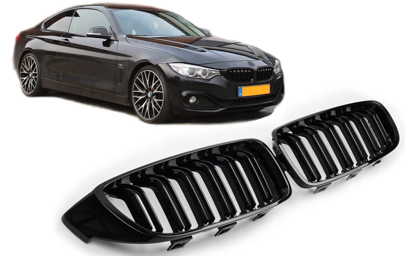 ADATTO PER BMW SERIE 4 F32 SPORT GRIGLIA DEL RADIATORE DOPPIA STRISCIA NERA
