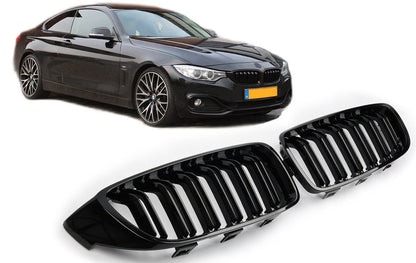 ADATTO PER BMW SERIE 4 F32 SPORT GRIGLIA DEL RADIATORE DOPPIA STRISCIA NERA