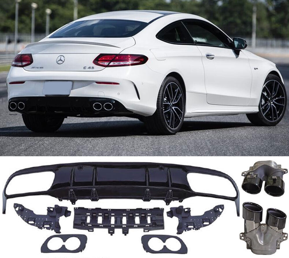 Per Mercedes C205 A205 diffusore + mascherine scarico (NERO) in ottica C43 AMG