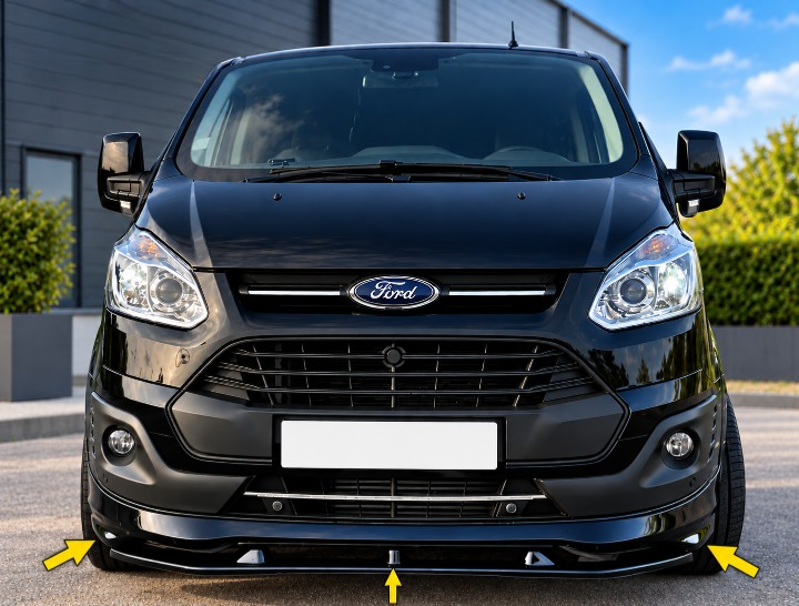 💕ART.10519 SPLITTER ADATTO PER FORD TRANSIT CUSTOM 2012-18  NERO  LUCIDO 💕