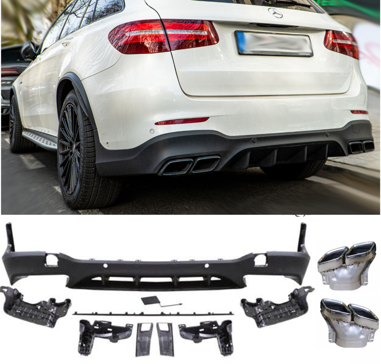 Per Mercedes X253 CLASSE GLC Diffusore + Paraurti Scarico 2X2 (CROMATO) 63 OTTICA AMG