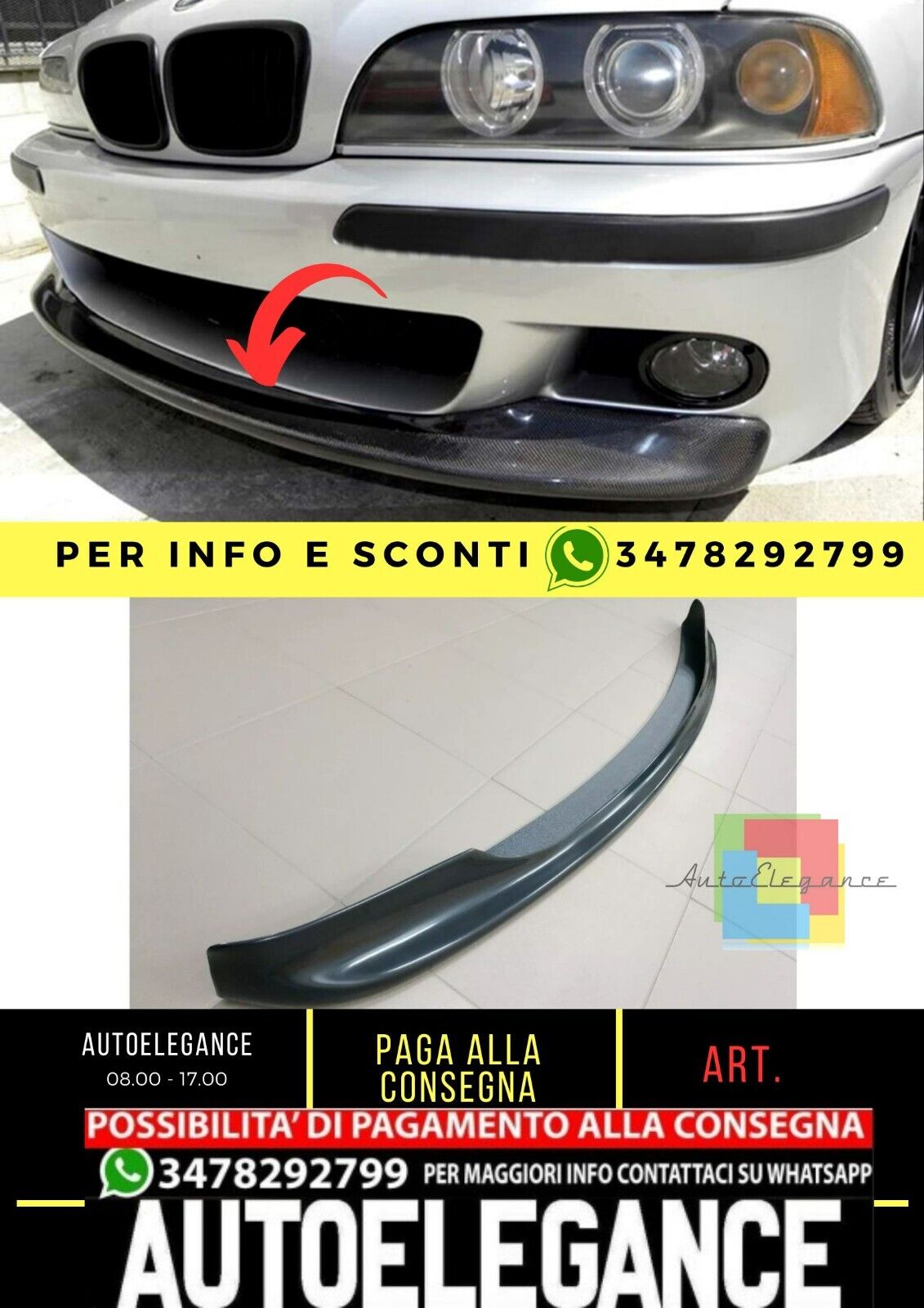 BMW E39 CSL Style Front Lip Piano Nero Vuoto Plastica / 1995-2003