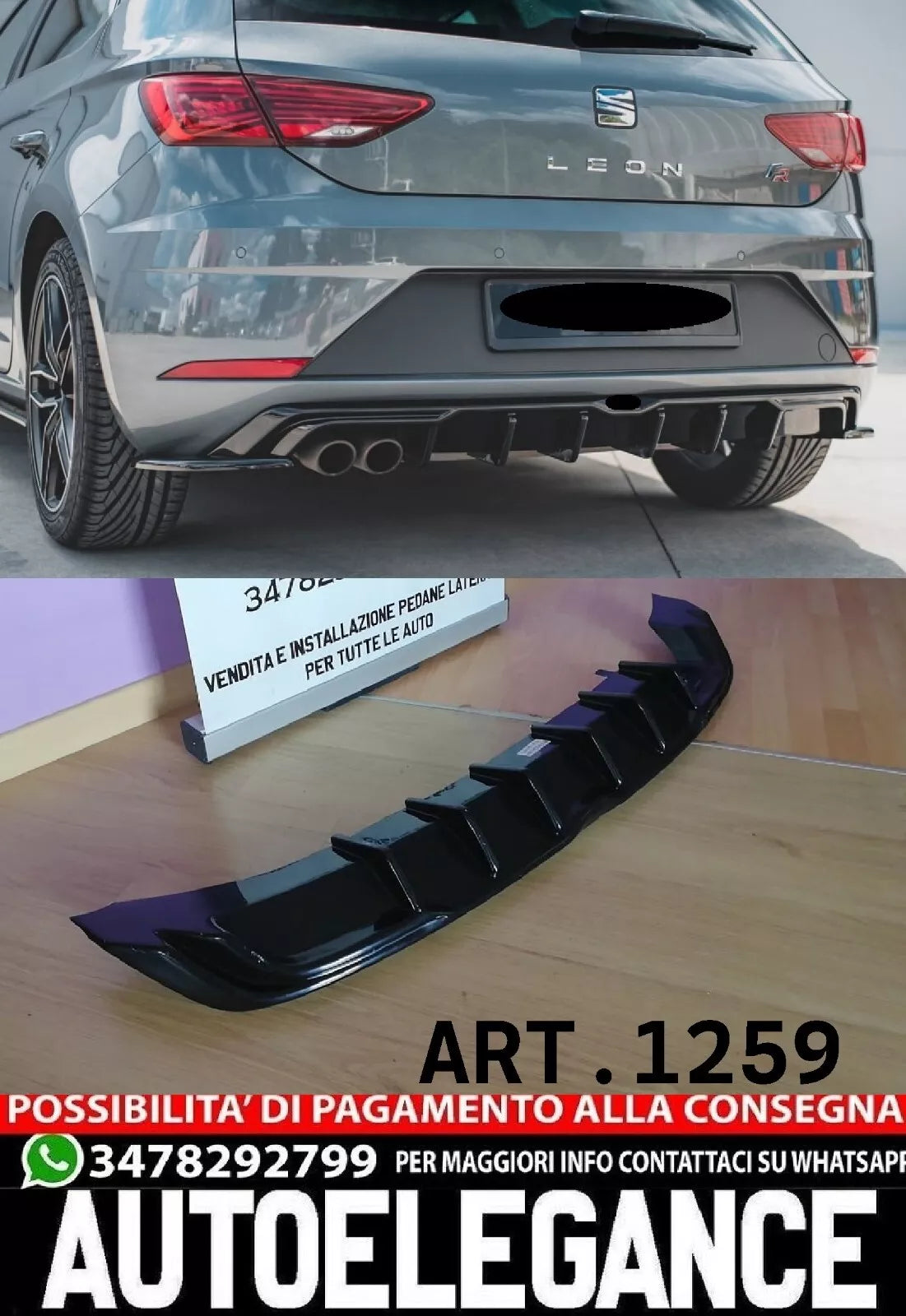 Diffusore adatto per Seat Leon 5F Lift 2017-2020 Fr nero lucido