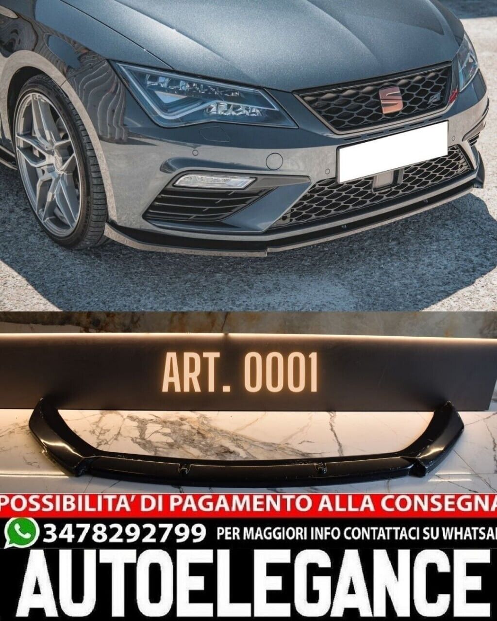 SPOILER SOTTO PARAURTI ANTERIORE LAMA SEAT LEON 5F 2017+ CUPRA FR NERO SPLITTER
