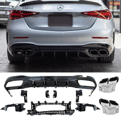 For Mercedes W206 S206 Diffuser + Exhaust TIPPER (CHROME) in C63 AMG Look 