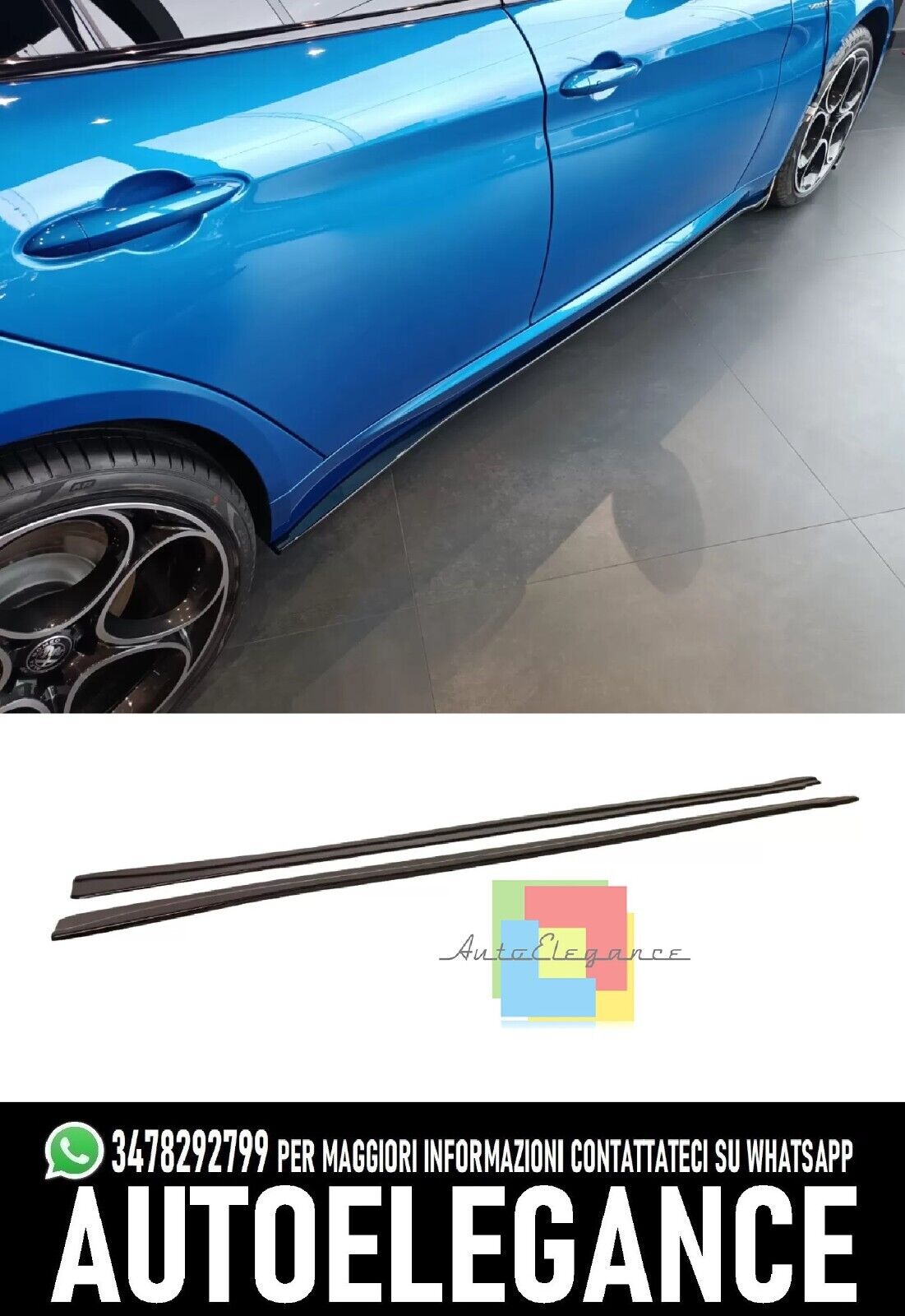 UNDER SKIRTS SUITABLE FOR ALFA ROMEO GIULIA 2015+ IN GLOSSY BLACK ABS