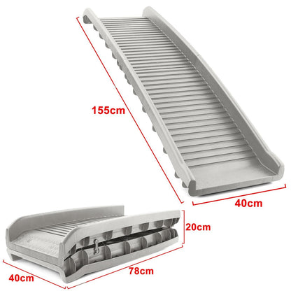 Rampa per cani per auto Aiuto all'ingresso antiscivolo pieghevole grigio 155x40cm a 90Kg