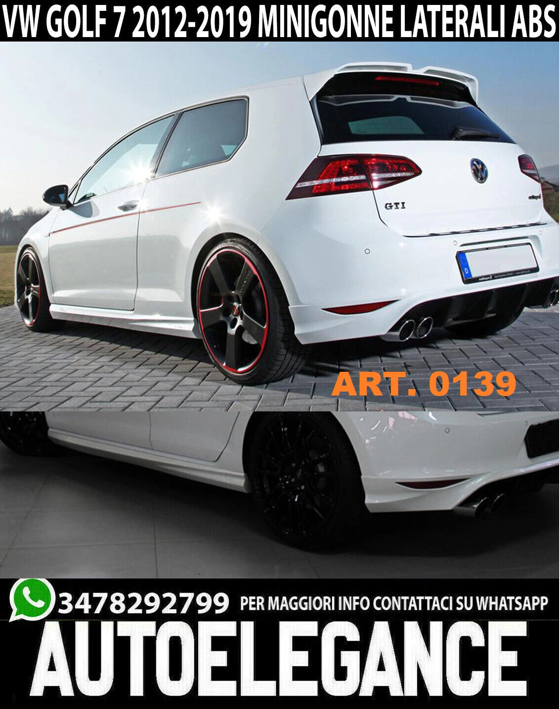 COPPIA MINIGONNE VW GOLF 7 2012-2019 SPORTIVE LATERALI SOTTO PORTA IN ABS TUNING