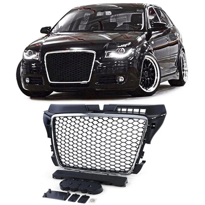Griglia a nido d'ape senza emblema Nero Opaco Cromato aftermarket compatibile con Audi A3 8P 08-13