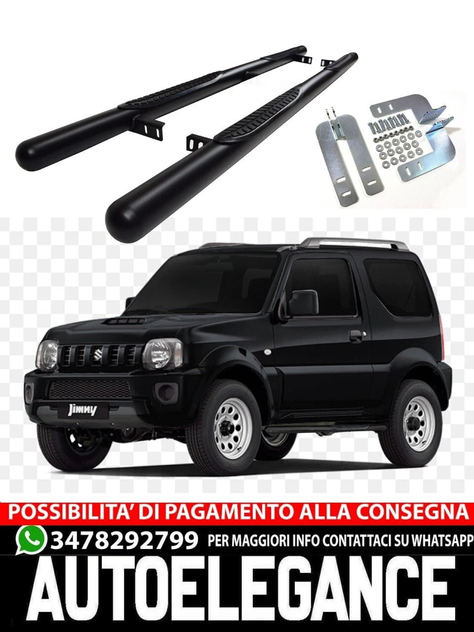 PEDANE LATERALI IN ACCIAIO ADATTATE PER SUZUKI JIMNY 1998-2018 3 PORTE