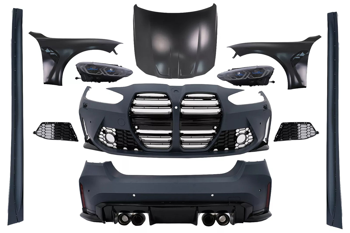 Kit carrozzeria per BMW Serie 3 F30 Conversione G80 M Loom 2021+ Paraurti Fari😎