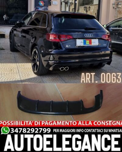 DIFFUSORE ADATTO PER AUDI A3 8V LOOK RS3 12-16 LOOOK NERO LUCIDO 2SX SPORTIVO