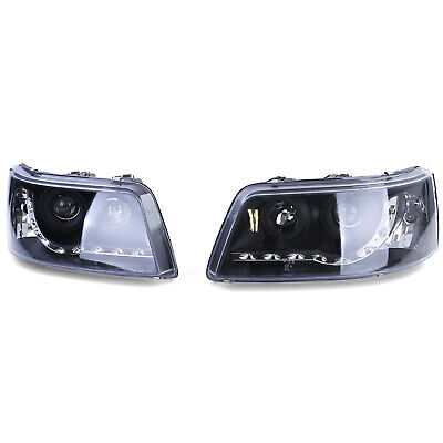 Fari con luci di marcia diurna a LED in ottica nera aftermarket compatibile con VW Transporter Bus T5 03-09
