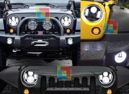ROUND FRONT HEADLIGHTS DRL 7" ANGEL EYES SUITABLE FOR JEEP WRANGLER