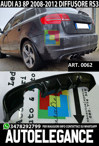 0062 Diffusore posteriore ABS nero per Audi A3 S3 8P Porta 3/5 08-12 Look RS3