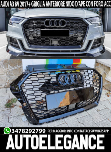 Griglia Audi A3 8V 2016-2020 Nido d'ape e griglia a nido d'ape anteriore RS3 Nero Acc -