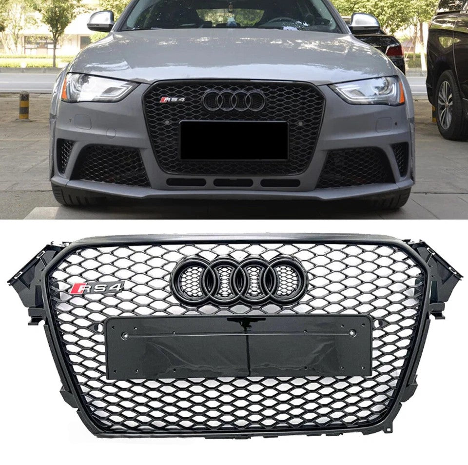 🔥ART.5629 GRIGLIA ANTERIORE A NIDO D’APE NERO LUCIDO PER AUDI A4 B8.5 13–15🔥