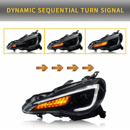 Set di fari per proiettori a doppio raggio e luci posteriori completamente a LED per Toyota 86 GT86 2012-2020 Subaru BRZ 2013-2020 Scion FR-S 2013-2020 (Edizioni LHD e RHD sui fari. Stili rossi chiari e fumé sui fanali posteriori)