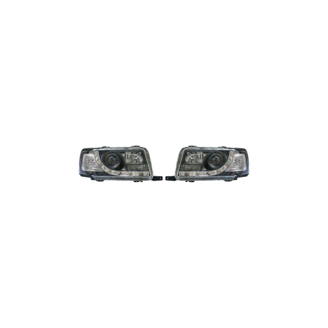 ⭐LED Headlight Set DAYLINE 91-94 CLEAR GLASS BLACK Suitable For Audi 80 B4⭐