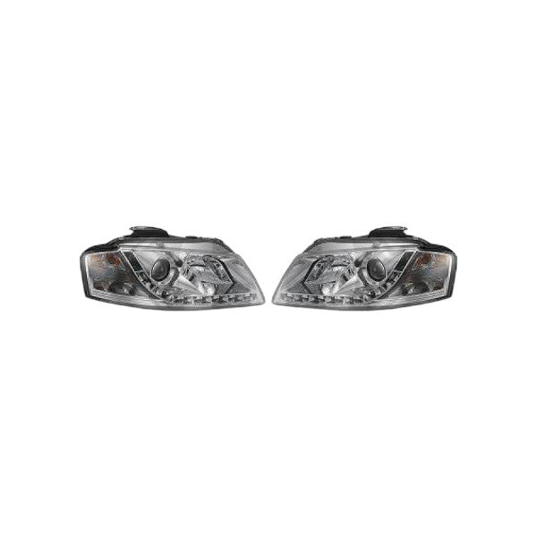 ⭐Set fari Anteriore TRASPARENTE/CROMATO Adatto Per Audi A3 03-08⭐