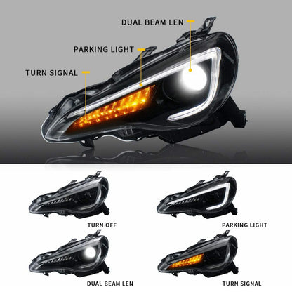 Set di fari per proiettori a doppio raggio e luci posteriori completamente a LED per Toyota 86 GT86 2012-2020 Subaru BRZ 2013-2020 Scion FR-S 2013-2020 (Edizioni LHD e RHD sui fari. Stili rossi chiari e fumé sui fanali posteriori)