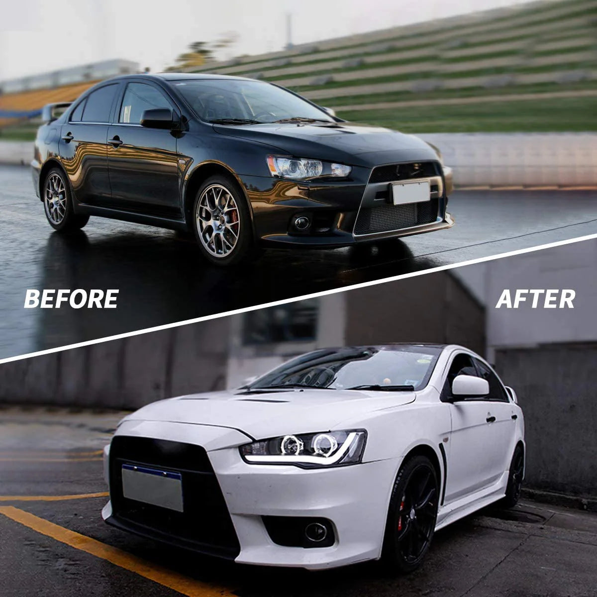 Fari per proiettori per Mitsubishi Lancer EVO X 2008-2018 (versioni con guida a destra, guida a sinistra e Dual Beam con guida a sinistra)