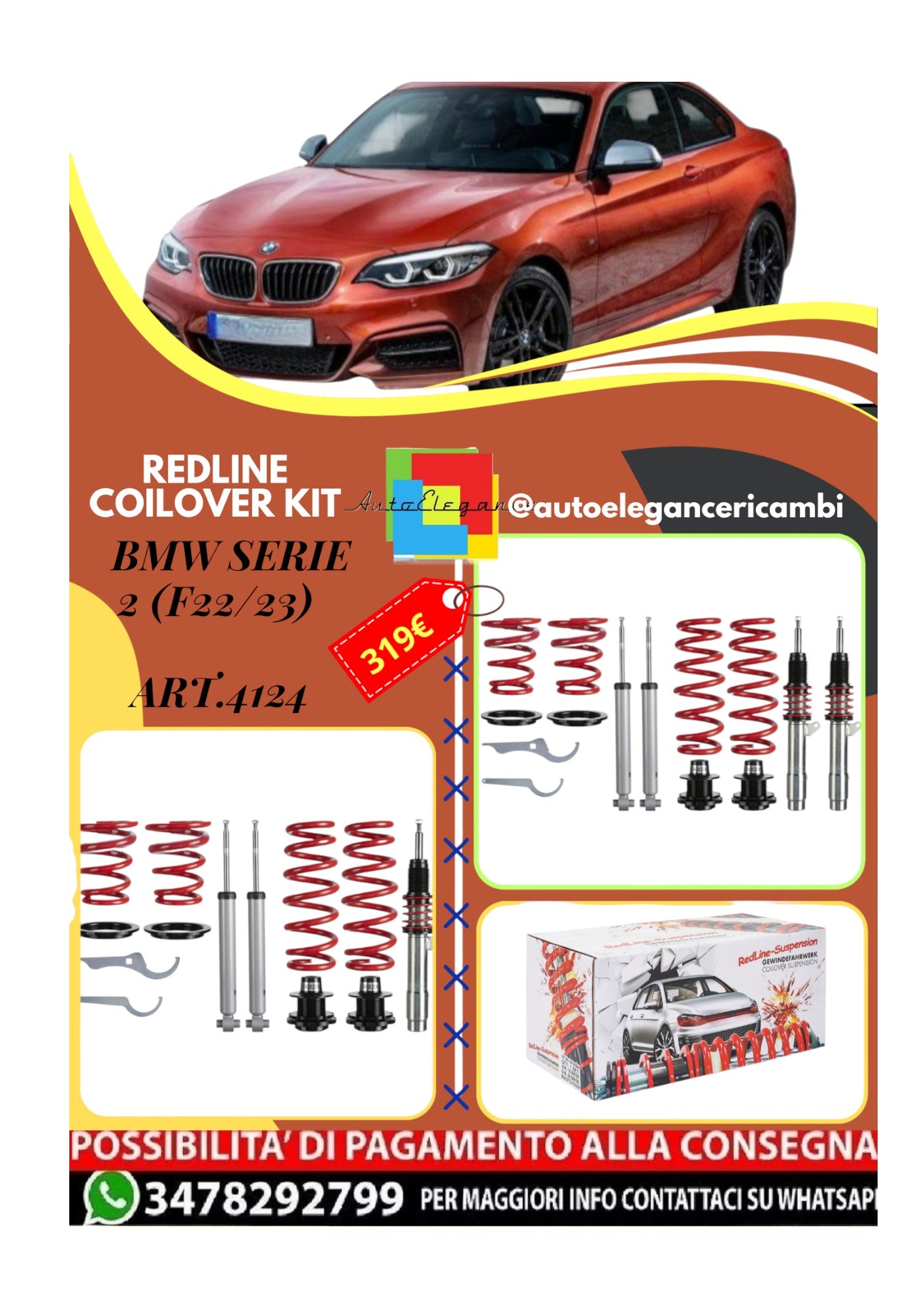 🎀Art.4124 Kit assetto sportivo ghiera Redline adatto per BMW Serie 2 (F22/23)🎀
