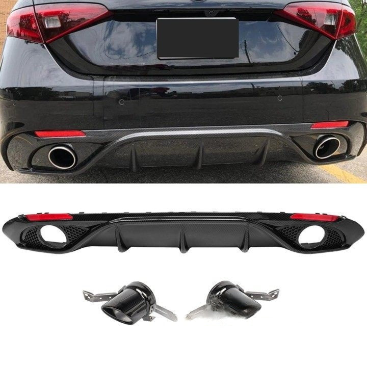 👉ART.10550 Diffusore +terminale neri Carbon Look adatto per Alfa Romeo Giulia👈