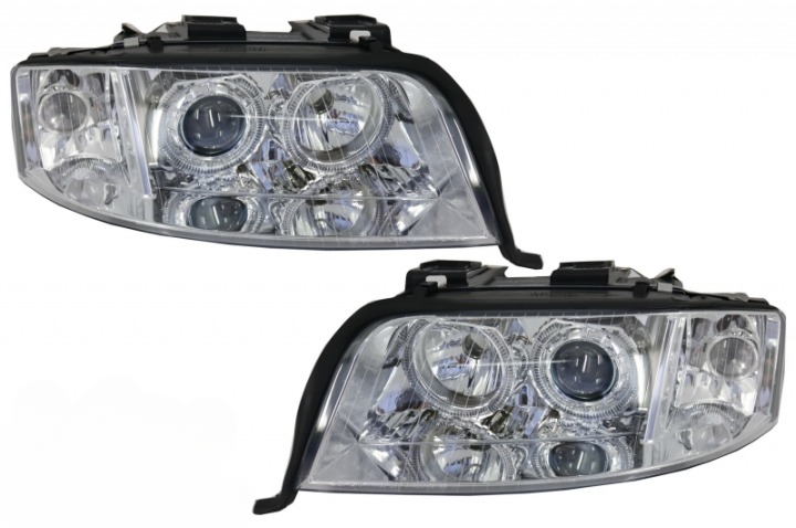 💫ART.6116 FARI ANTERIORI OCCHI D'ANGELO CROMATI per AUDI A6 05.97-09.99💫