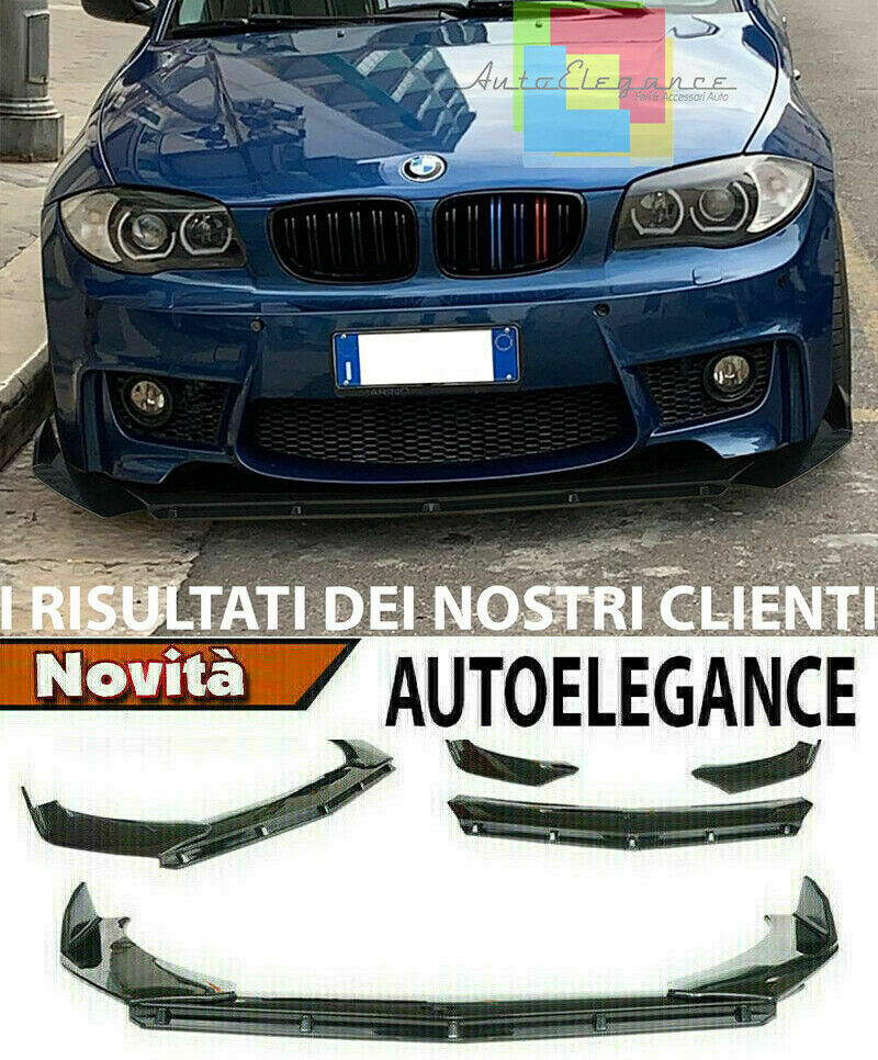 BMW SERIE 1 E81 E87 E82 SPLITTER PARAURTI ANTERIORE NERO LUCIDO LOOK RS AUTOELEGANCERICAMBI