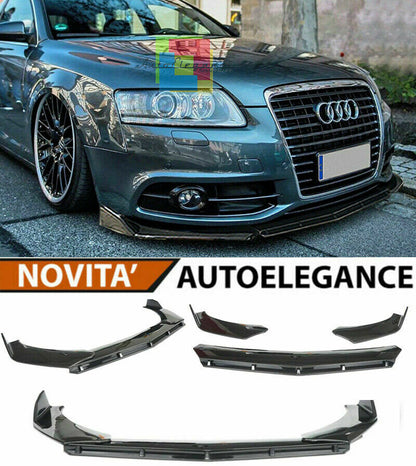 0161 AUDI A6 4F C6 2004-2011 SPLITTER PARAURTI ANTERIORE NERO LUCIDO LOOK RS AUTOELEGANCERICAMBI
