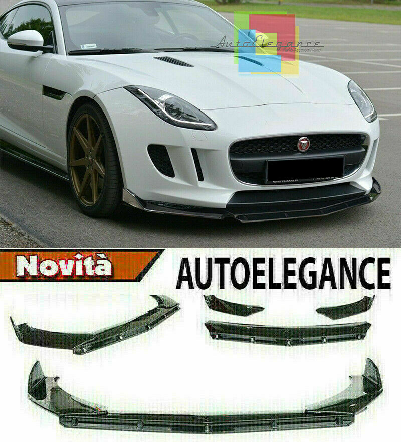 0194 JAGUAR F-TYPE SPLITTER PARAURTI ANTERIORE NERO LUCIDO LOOK RS AUTOELEGANCERICAMBI