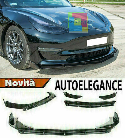 0201 TESLA MODEL 3 SPLITTER PARAURTI ANTERIORE NERO LUCIDO LOOK RS AUTOELEGANCERICAMBI