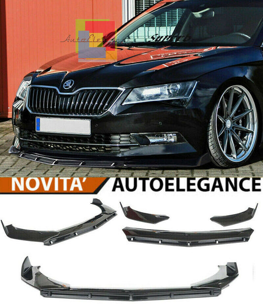 0255 SKODA SUPERB III MK3 SPLITTER PARAURTI ANTERIORE NERO LUCIDO LOOK RS AUTOELEGANCERICAMBI