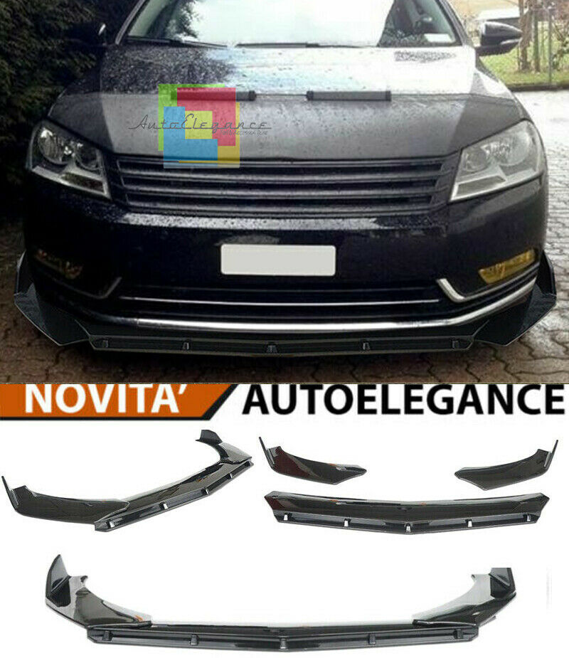 0279 VW PASSAT B7 SPLITTER PARAURTI ANTERIORE NERO LUCIDO LOOK RS AUTOELEGANCERICAMBI