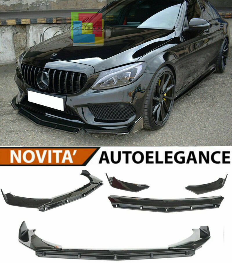 0176 MERCEDES C W205 S205 C205 SPLITTER PARAURTI ANTERIORE NERO LUCIDO LOOK RS AUTOELEGANCERICAMBI