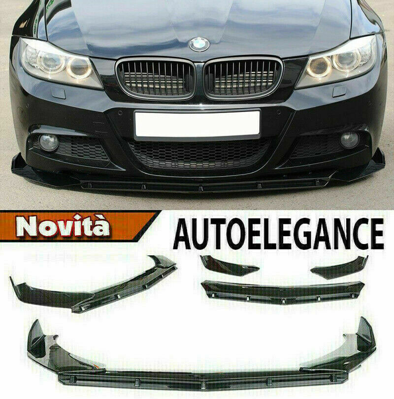 0211 BMW SERIE 3 E90 E91 SPLITTER PARAURTI ANTERIORE NERO LUCIDO LOOK RS AUTOELEGANCERICAMBI