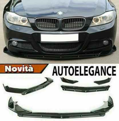 0211 BMW SERIE 3 E90 E91 SPLITTER PARAURTI ANTERIORE NERO LUCIDO LOOK RS AUTOELEGANCERICAMBI