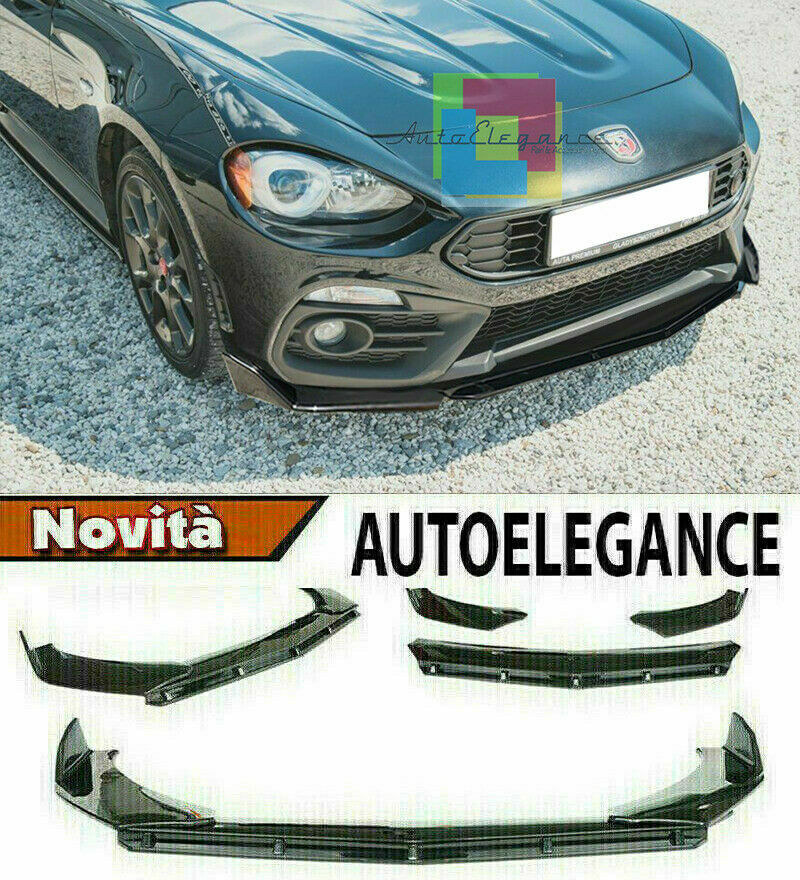 0198 FIAT 124 SPIDER SPLITTER PARAURTI ANTERIORE NERO LUCIDO LOOK RS AUTOELEGANCERICAMBI