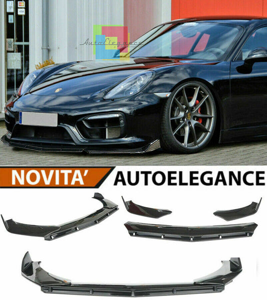 0167 PORSCHE CAYMAN 981 SPLITTER PARAURTI ANTERIORE NERO LUCIDO LOOK RS AUTOELEGANCERICAMBI