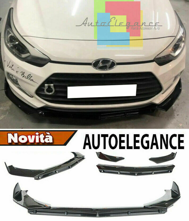 0234 HYUNDAI I20 2015+ SPLITTER PARAURTI ANTERIORE NERO LUCIDO LOOK RS AUTOELEGANCERICAMBI