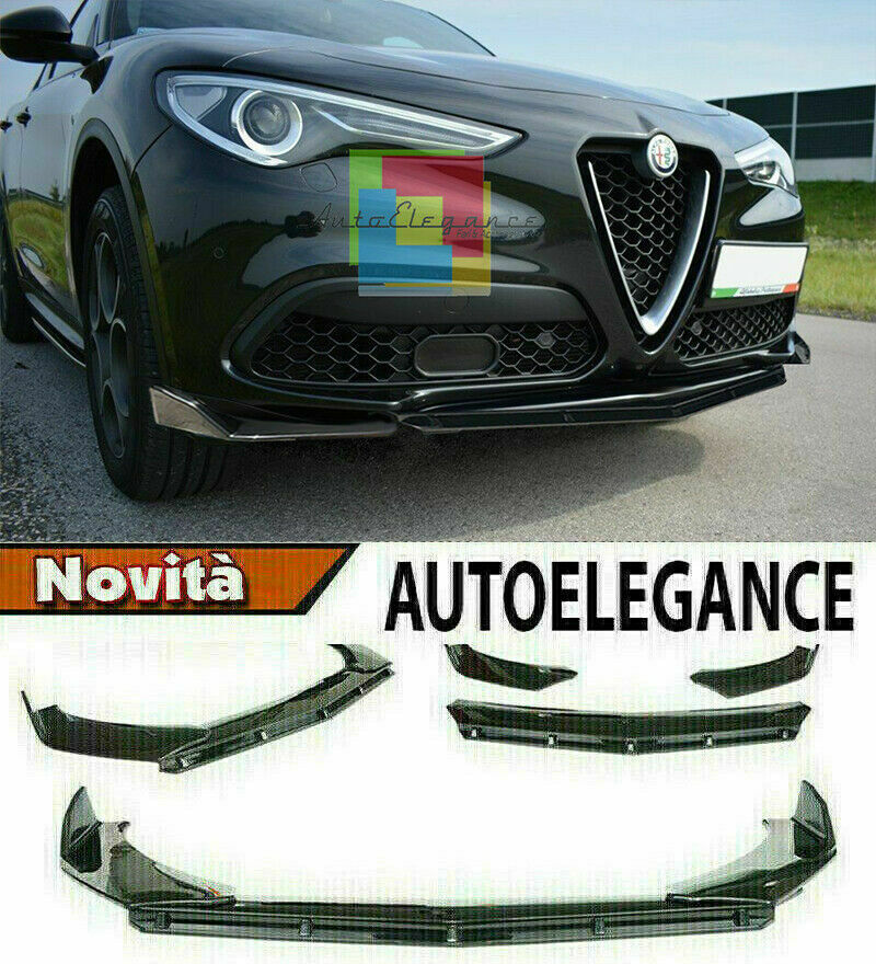 0202 ALFA ROMEO STELVIO SPLITTER PARAURTI ANTERIORE NERO LUCIDO LOOK RS AUTOELEGANCERICAMBI