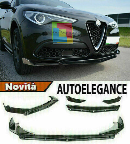 0202 ALFA ROMEO STELVIO SPLITTER PARAURTI ANTERIORE NERO LUCIDO LOOK RS AUTOELEGANCERICAMBI