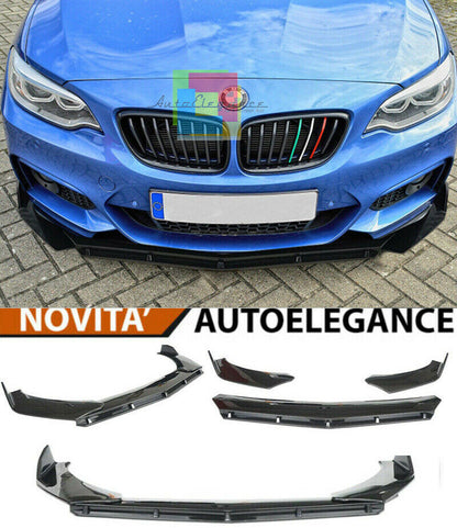0268 BMW SERIE 2 F22 F23 SPLITTER PARAURTI ANTERIORE NERO LUCIDO LOOK RS AUTOELEGANCERICAMBI