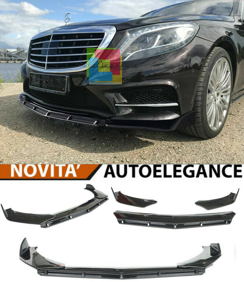 0242 MERCEDES CLASSE S W222 SPLITTER PARAURTI ANTERIORE NERO LUCIDO LOOK RS AUTOELEGANCERICAMBI