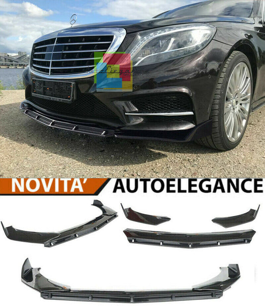 0242 MERCEDES CLASSE S W222 SPLITTER PARAURTI ANTERIORE NERO LUCIDO LOOK RS AUTOELEGANCERICAMBI