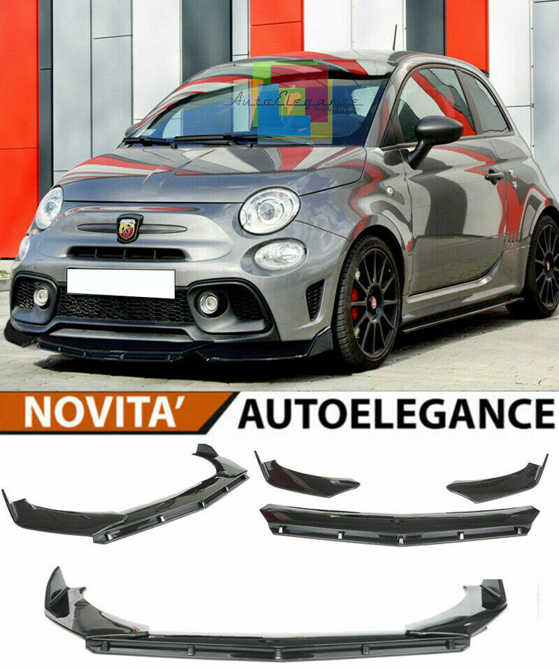 0143 FIAT 500 / 500 ABARTH SPLITTER PARAURTI ANTERIORE NERO LUCIDO LOOK RS AUTOELEGANCERICAMBI