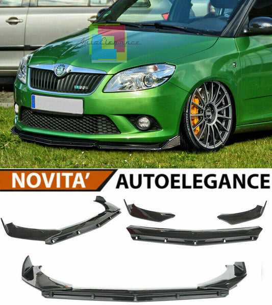 0166 SKODA FABIA II SPLITTER PARAURTI ANTERIORE NERO LUCIDO LOOK RS AUTOELEGANCERICAMBI